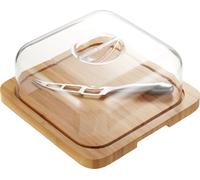 Plateau à fromage avec cloche et couteau, en bambou, en acier inoxydable, argenté
