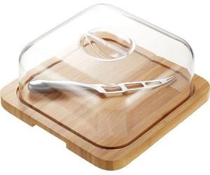 Plateau à fromage en bambou avec couteau à fromage, en acier inoxydable, élégant
