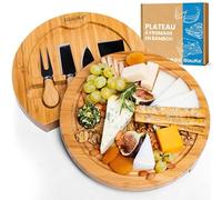 Plateau à Fromage en Bois avec Couteaux à Fromage - Planche Apero - Plateau de Service Repas, Aperitif, Petit-Déjeuner - Planche à Charcuterie en Bois de Bambou pour 2 Personnes - Idée Cadeau