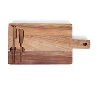 Plateau à fromage en bois d'acacia et couteaux inox or brossé Livoo