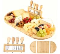 Plateau à fromage en bois, planche à charcuterie avec 4 couteaux, plateau de service détachable à fixation solide, plateau apéritif pour fêtes, réunions et repas, 57,9 x 29,2 cm