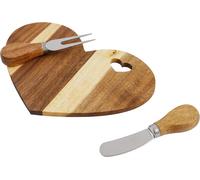 Plateau à fromage en forme de cœur – plateau et couteaux à fromage – 18 pièces – bois d'acacia et acier inoxydable 420J2 – coffret cadeau – couleur bois naturel