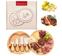 Plateau à fromage pivotant avec un ensemble de 4 couteaux à fromage en acier inoxydable et en bois