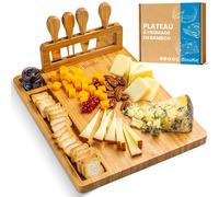 Plateau à Fromages en Bois avec Couteaux - Planche en Bambou pour Apéritif et Charcuterie