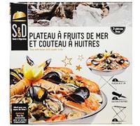 COOK CONCEPT - KU6102 Plateau À Fruits de Mer En Acier Inoxydable Avec Support Pliable et Couteau À Huîtres - Conçu Pour Fêtes - Ø37 cm - Couleurs Gris et Noir