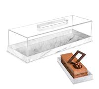 Plateau À Gâteau Rectangulaire en Acrylique, Assiette À Gâteau avec Couvercle Transparent, Présentoir De Service À Pâtisserie Marbré, pour Usage Professionnel À Domicile(14x5x3.5in)