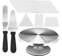 Plateau à gâteaux rotatif, plateau à gâteaux rotatif, ensemble de plateaux à gâteaux en aluminium comprenant 2 coins, 3 râpes à pâte et 18 bâtonnets à gâteaux, cadeau idéal pour la fête des Mères