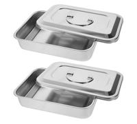 Plateau à Outils en Acier Inoxydable avec Couvercle, Lot de 2, Argenté