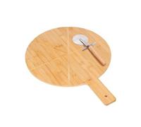 Plateau à Pizza en Bambou avec Coupe Pizza Bois Inox Découpe Précis Marron clair