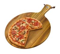 Plateau à pizza et assiette à pizza ronds Relaxdays, couleur naturelle | Ø 28 cm, 37,5 x 28 x 1,2 cm avec poignée, en bois d'acacia, réversible