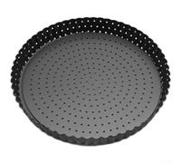 Plateau à pizza professionnel en acier carbone avec revêtement anti-adhésif double face et design ventilé pour des résultats de cuisson homogènes, noir, 27 cm