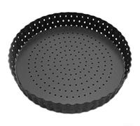 Plateau à pizza professionnel en acier carbone avec revêtement anti-adhésif double face et design ventilé pour des résultats de cuisson homogènes, noir, 27 cm