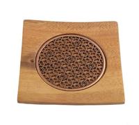 Plateau à thé carré en noyer naturel, dessous de verre en bois de 14 cm avec plaque en alliage amovible pour théière, décoration de cérémonie du thé japonaise minimaliste (style deux : pour le
