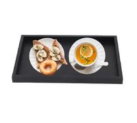 Plateau à Thé Rectangulaire en Bois Noir, Plateau de Service de Restaurant, Plateau de Petit Déjeuner Antidérapant, Plateau en Bois Massif pour Café et Casse-croûte (25 * 18 * 2cm)