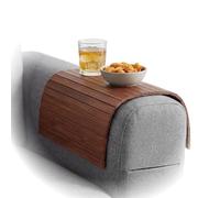 Plateau Accoudoir Canapé - Plateau Repas Canapé - Tablette Bras Sofa | BAM BOO BOX Tablette Canapé Bambou Flexible - Protège Accoudoir Canapé 42x34x0,7cm - Support Verre (Marron)