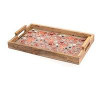 Amadéus - Plateau Rectangulaire Anjali - Bois Décoré - 25 x 40 x 5 cm - À Fleur - Marocain - Thé, Apéritif