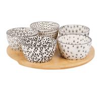Plateau apéritif en bambou 5 bols en céramique 27x6.5x27cm Blanc