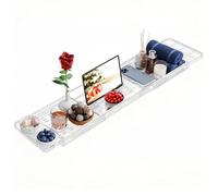 Plateau Baignoire en Acrylique, Pont de Baignoire Extensible, Tablette Baignoire Pouvant Contenir Un Ipad, Un Téléphone, Un Verre, Une Bougie, Planche Baignoire, Accessoires pour Le Bain Transparent