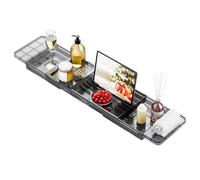 Plateau Baignoire Noir, Tablette Baignoire Plastique, Pont de Baignoire Extensible, Planche de Bain Pouvant Contenir Ipad, Coupe à Vin, Téléphone, Une Bougie, Arôme, Accessoires Spa (Noir)