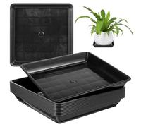 Plateau Carré pour Pots de Fleurs en Résine, Lot 10 Noir | Support Nivelant et Résistant à Chaleur, pour Jardinières et Plantes en Pot, Balcon Extérieur