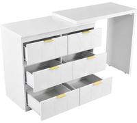 Plateau circulaire - Blanc (sans miroir ni chaise) - avec 6 stations de recharge - poignées dorées - plateau pivotant (180°), laqué, motif floral, coins arrondis résistants aux chocs