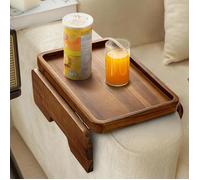 Plateau d’accoudoir en bois d'acacia pour canapé - Tablette pliable multifonction, plateau de service
