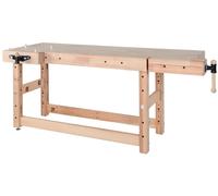 Plateau d’établi PLUS I - hêtre massif 2650 x 790 x 120 mm – 1 presse + 1 presse frontale – perçage 19 mm