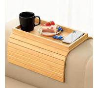 Plateau D'accoudoir Pliable en Bois Antidérapant, pour Canapé, Dossier Ou Accoudoir, Convient également comme Table D'appoint Ou pour Fauteuil, Idéal pour Poser des en-Cas, UnBoisson Ou Une Tasse