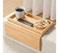 Plateau d'accoudoir pliable imitation bambou pour canapé, sans assemblage requis, avec porte-gobelet anti-chute et support antidérapant pour dossier, pour salon et bureau A