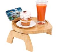 Plateau d'appoint en bambou et bois pour canapé, avec compartiment pour téléphone portable - Plateau d'appoint pour canapé : repas, boissons, rangement pour la télévision, support pour tablette - Rang