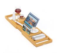 Plateau de baignoire de luxe, plateau de baignoire en bambou - Plateau de bain en bois extensible, peut être placé livre, tablette intégrée, smartphone et support à vin - Idée cadeau pour vos proches.