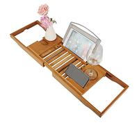 Plateau de Baignoire Extensible, Pont de Baignoire en Bois, Etagère à Baignoire Réglable en Longueur 70 à 105 cm, Bois