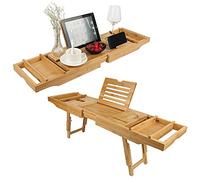 Plateau de Baignoire Extensible, Pont de Baignoire sur Pied en Bois, Etagère à Baignoire Réglable en Longueur 75 à 109 cm, Bois