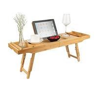 Plateau de Bain en Bambou, Pont de Baignoire Extensible, Etagère à Baignoire de Salle de Bain avec Plateau de Rangement et Porte-Savon, Baignoire et Plateau de Lit, 75-109cm*23*4.5cm