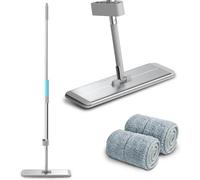 Plateau de balai à franges en aluminium avec tampons en microfibres rechargeables et système de pressage mains libres - manche de 134 cm pour le nettoyage humide et à sec