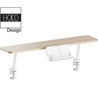 Plateau de bureau HOKO avec support de livre inclinable et surface de rangement de 90x20 cm, fixation par pince sans perçage, capacité de charge jusqu'à 20 kg, aspect bois, ALVO