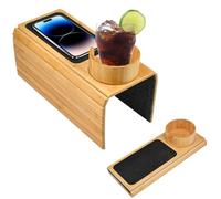 Plateau de Canapé en Bois KYYGKY, 41.5*33.5cm, Accoudoir Bambou, Porte Gobelet, Organisateur de Canapé, Support Accoudoir Flexible et Pliable pour Tasse Snacks Télécommande