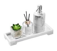 Plateau de courtoisie rectangulaire en résine, 25,4 x 15,2 cm, plateau de parfum marbre, organiseur de comptoir pour cosmétiques, essuie-mains, taille M, blanc gravier