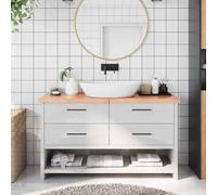 Plateau de lavabo en bois massif - 140 x 30 cm - Marron clair | Pliable avec charnières, laqué, fabriqué à la main avec bord naturel, polyvalent comme étagère ou plateau de table