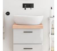 Plateau de lavabo en bois massif non traité - 40 x 50 cm - Bords naturels - Fabriqué à la main - Polyvalent comme étagère ou plateau de table - Couleur marron moyen avec grain dense