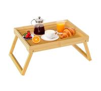 Plateau de lit en bambou avec pied pliant, plateau de petit déjeuner au lit pour manger, table de télévision, ordinateur portable, collation, canapé ou travail, bureau pour ordinateur portable (Beige)