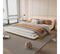 Plateau de lit en polyuréthane 160x200 cm, blanc - éclairage d'ambiance LED avec changement de couleur - matériau en polyuréthane facile d'entretien - 12 lattes pour un support stable du matelas