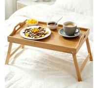 Plateau de lit pliable en bambou avec poignées, idéal pour le petit-déjeuner au lit. Ce plateau portable avec pieds pliables permet de manger, lire, travailler ou regarder un ordinateur portable confo