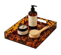 Plateau de maquillage en écaille de tortue - Grand plateau de comptoir de salle de bain élégant avec poignée - Porte-bougie moderne pour parfum cosmétique - Plateforme de rangement décorative pour la