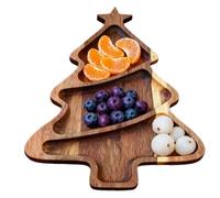 Plateau de Noël en bois rustique Planche à découper Plateau de vacances | Plateau de service d'arbre de Noël pour biscuits, collations, desserts, apéritifs, fêtes, Noël, charcuterie, kit de ferme