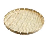 Plateau de panier tissé en bambou, plateau de service rond plat en osier, panier peu profond stockage des aliments sans trou pour le stockage des aliments, le séchage et la décoration la maison