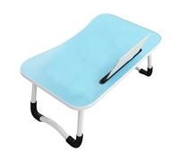 Plateau de petit-déjeuner pliable avec poignée et porte-gobelet, bureau portable pour lire et travailler, 60 x 40 x 28 cm, design léger bleu clair, idéal pour la maison et le bureau