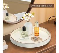 Plateau de rangement rond en PU à bordure dorée avec rayures verticales, pour ranger de petits articles/cosmétiques. Esthétique de luxe, 3 couleurs interprètent la vie raffinée, décoration de la pièce