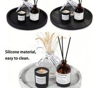 Plateau de salle de bain en silicone, plateau de vanité rond, support de savon décoratif, organisateur de plan de travail de cuisine, décoration de table basse pour bougie, parfum, plante Rond noir 23