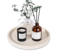 Plateau de Salle de Bain Rond en Silicone - Porte-Savon décoratif - Organisateur de comptoir de Cuisine - Décoration de Table Basse pour Bougie, Parfum, Plante, 22,9 cm, Beige